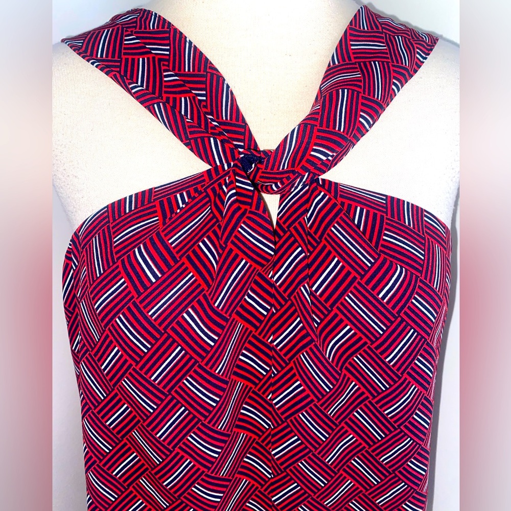 BANANA REPUBLIC Red and Navy Striped Crossover Strap Top - Size L - EUC